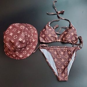 monogram 2 piece bikini matching bucket hat set